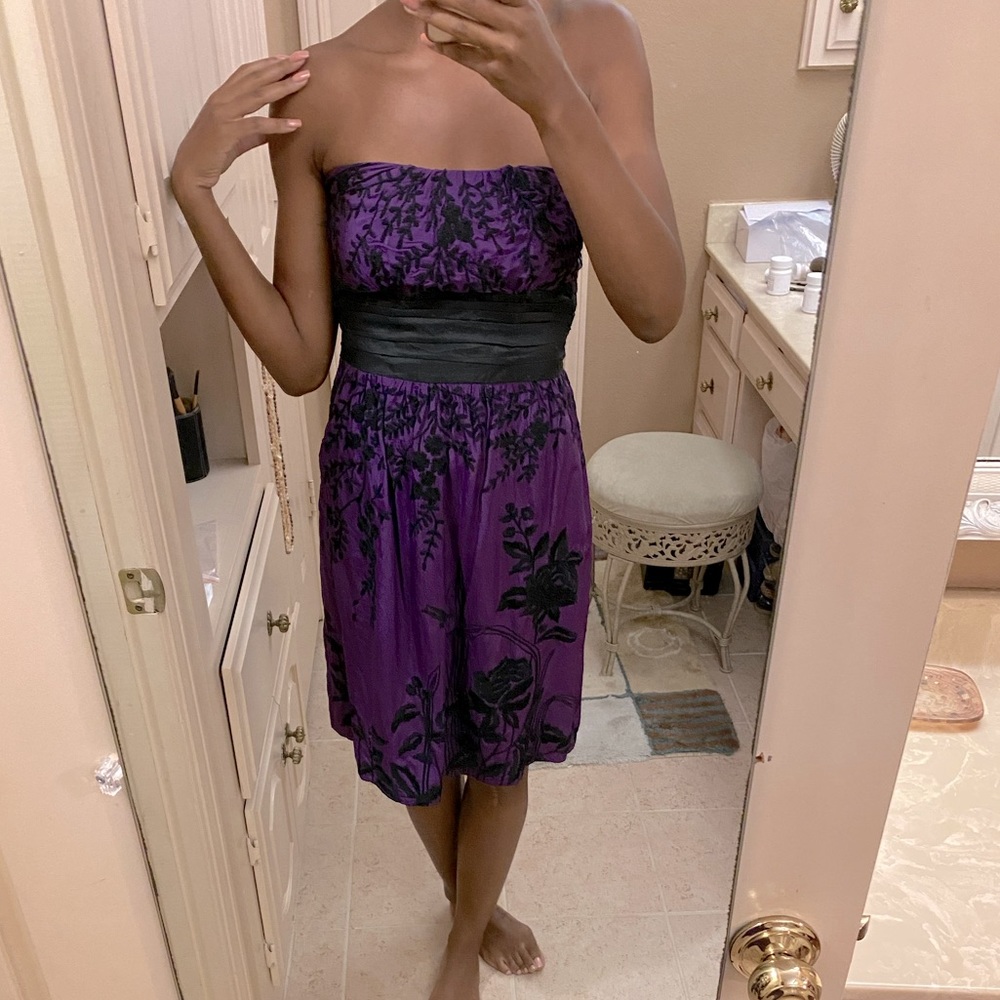 Purple w Black Embroidered Tracy Reese Strapless